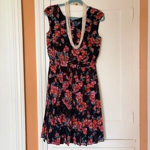 Halogen Floral Pleated Black Dress